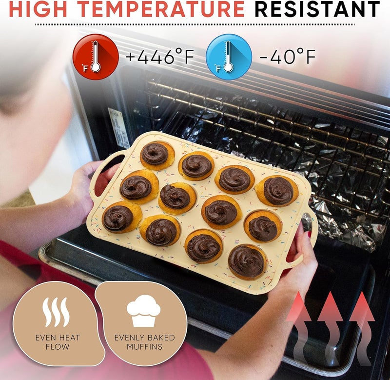 BAKE BOSS Silicone Mini Muffin Pan 12 Count – Non-Stick Muffin Pans for Baking, BPA-Free Silicone Cupcake Pans for Baking, Easy Release, Metal Handles, Oven & Dishwasher Safe - Image 4
